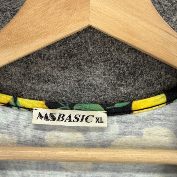 MS Basic Dress Women XL Black Lemon Print Sheath Midi V-Neck Short Sleeve Casual - Picture 3 of 7